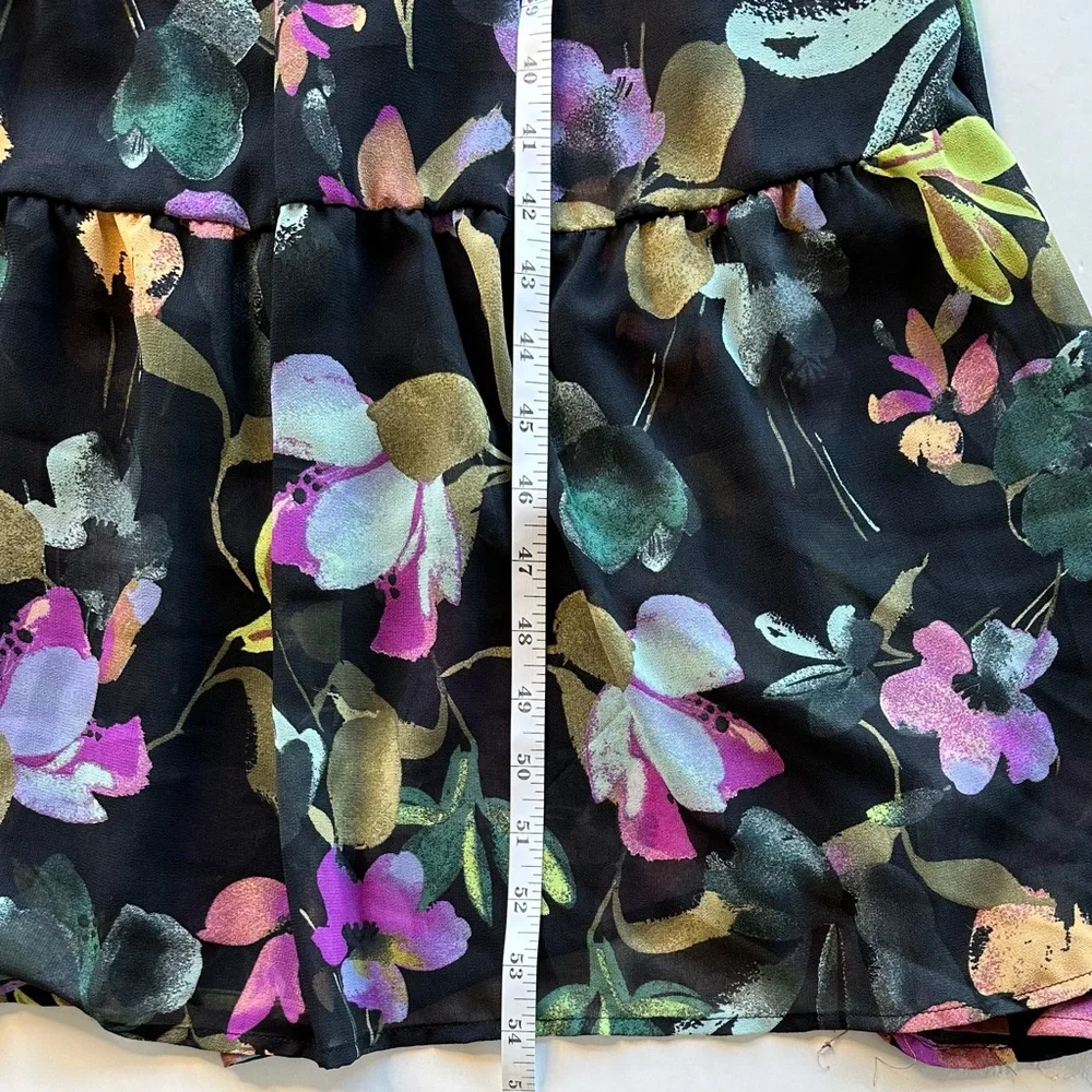 Ava & Viv Women 3X Maxi Dress Black Floral Multi Sheer Tiered Flutter Sleeves - Picture 6 of 14